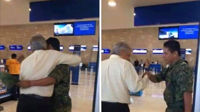 AMLO abrazando a un militar.