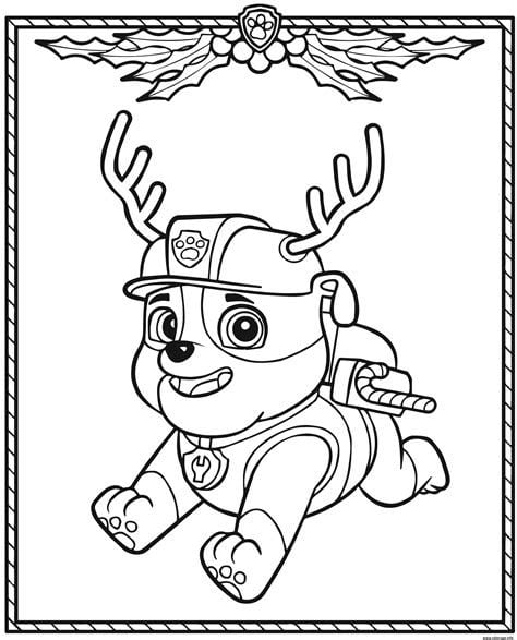 Dibujos de Rubble y sus amigos de Paw Patrol para colorear con temática de Navidad