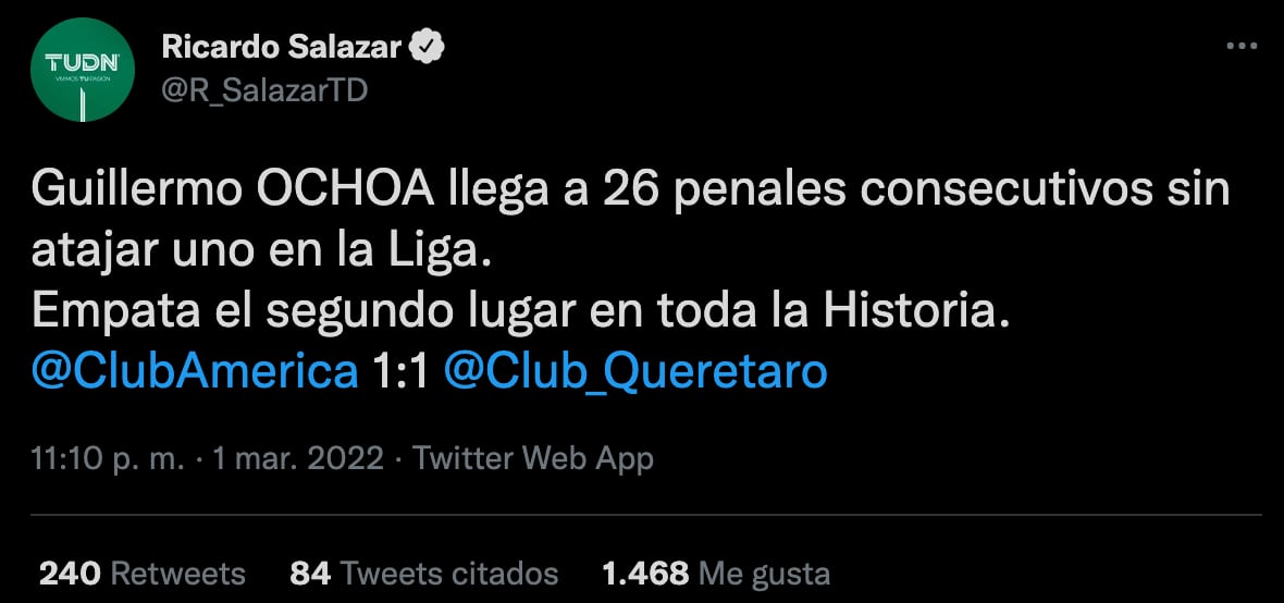 Ricardo Salazar sobre Guillermo Ochoa