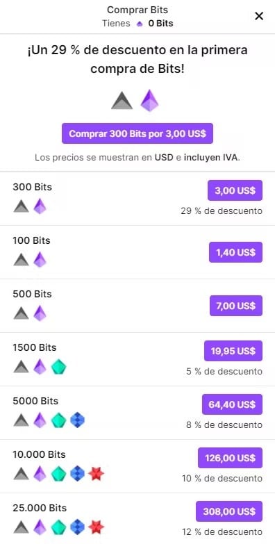 Bits de Twitch: ¿cuánto cuestan?