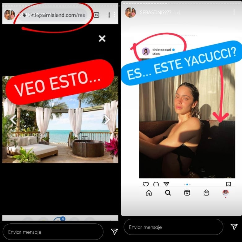Evidencias de Sebastián Yatra y Tini Stoessel.