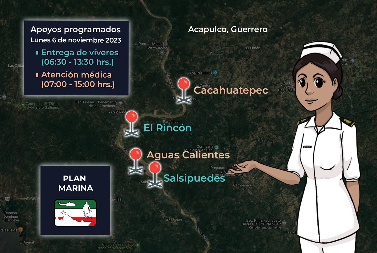 Víveres y atención médica el lunes 6 de noviembre