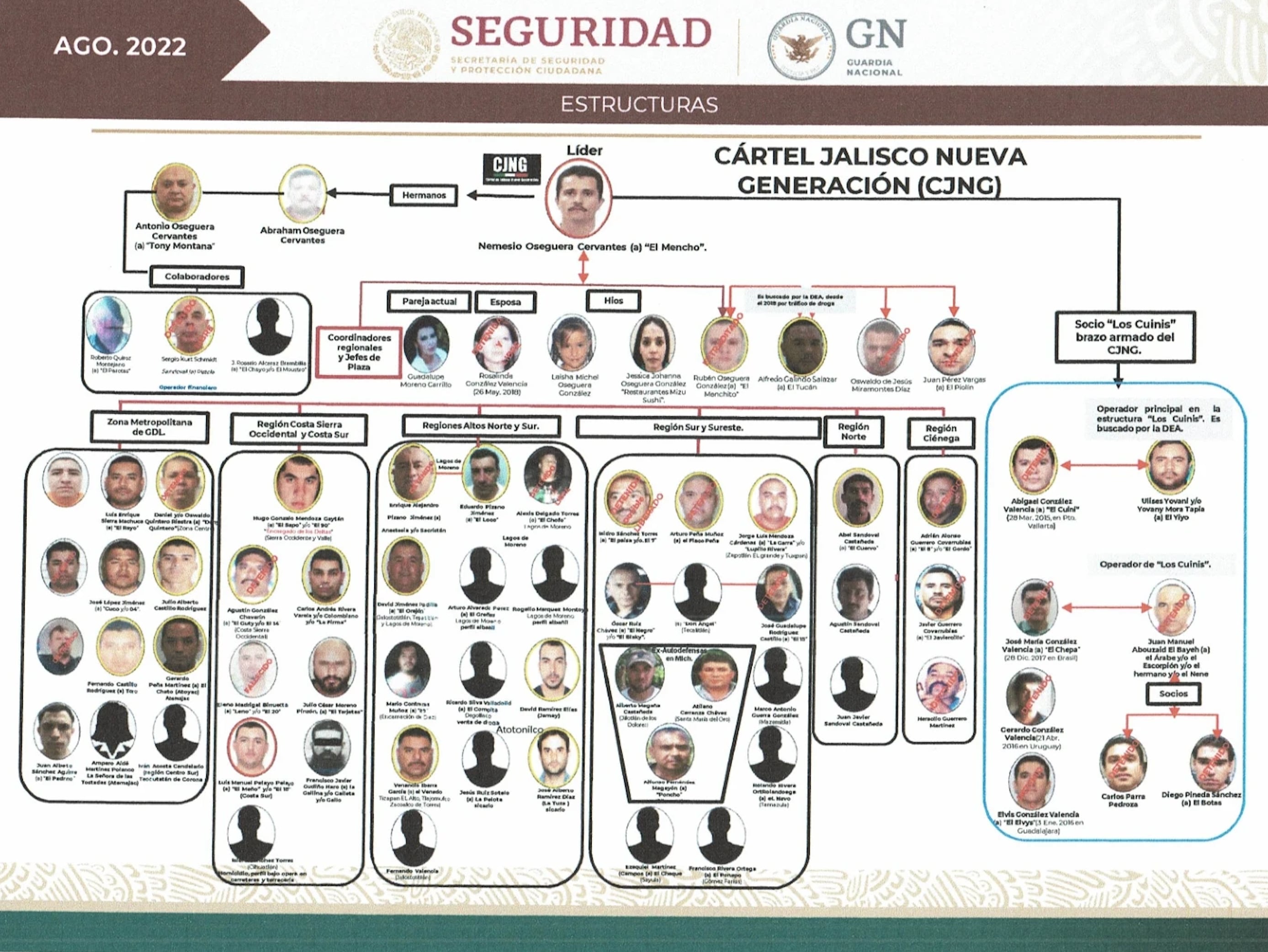 Familia del líder del CJNG (y su estructura) de acuerdo con la Sedena