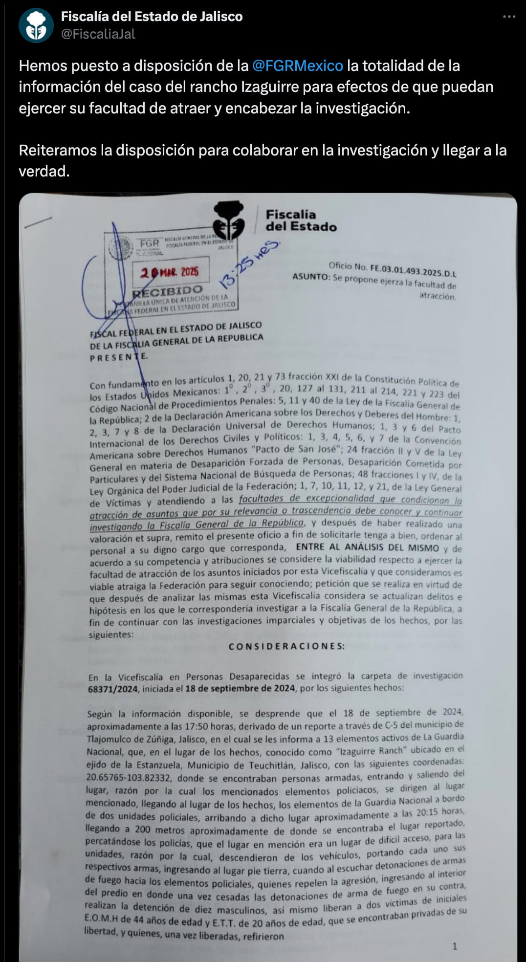 FGR atrae investigación de Teuchitlán y Rancho Izaguirre de CJNG: Fiscalía de Jalisco entregó información