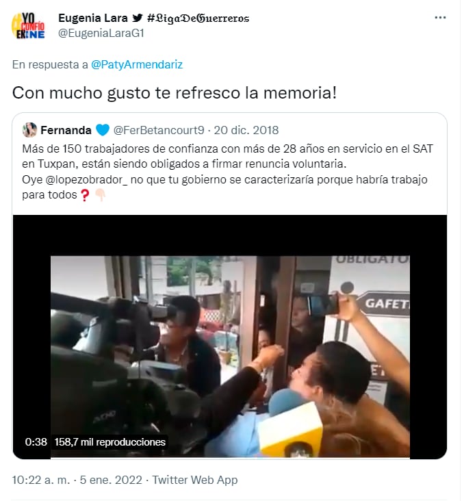 Tuit sobre despidos en el SAT
