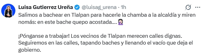 Luisa Gutiérrez se tira en un bache