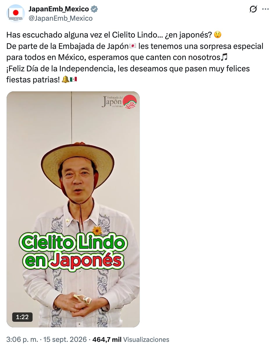 El embajador de Japón en México interpretó una versión en japonés de “Cielito Lindo”