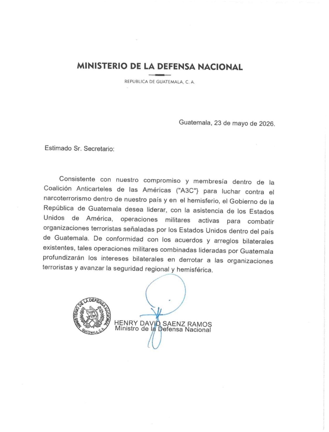 Guatemala publica comunicado sobre supuestas operaciones militares conjuntas con Estados Unidos