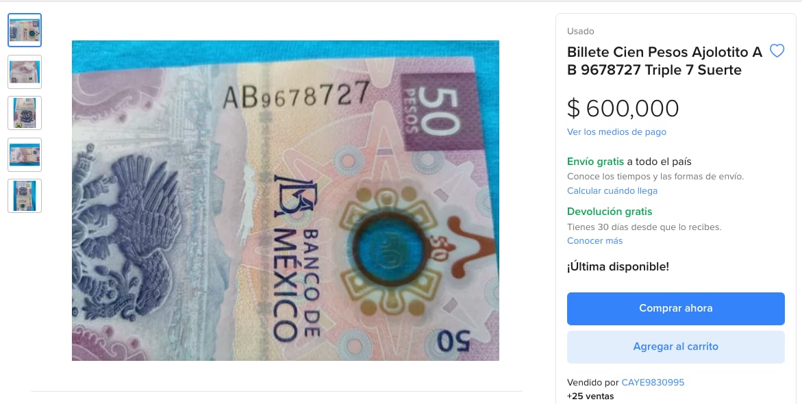 Este billete de cincuenta pesos vale 600 mil pesos