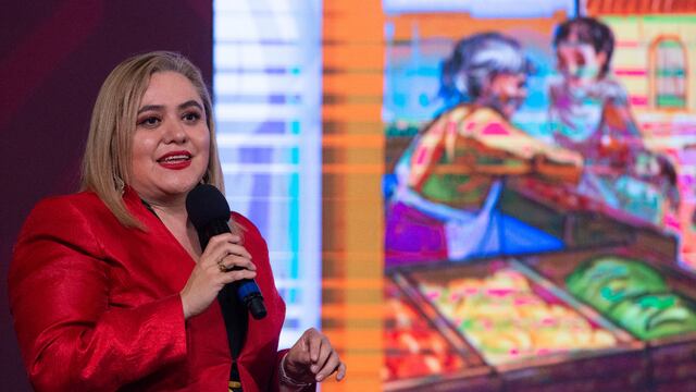 La maestra Adriana Yolanda Domínguez Cornejo durante la conferencia de la SEP