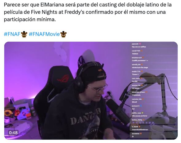 ElMariana participará en el doblaje latino de Five Nights at Freddy’s
