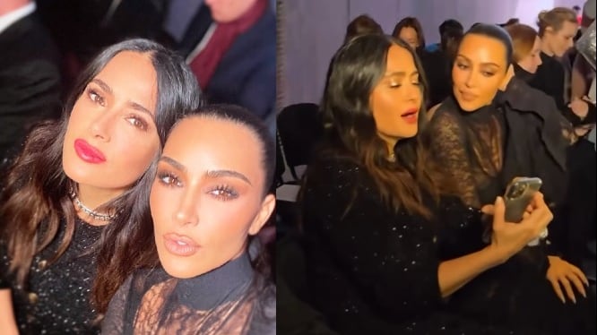 Salma Hayek comparte divertido momento con Kim Kardashian, pero le piden que se aleje de la “chusma”