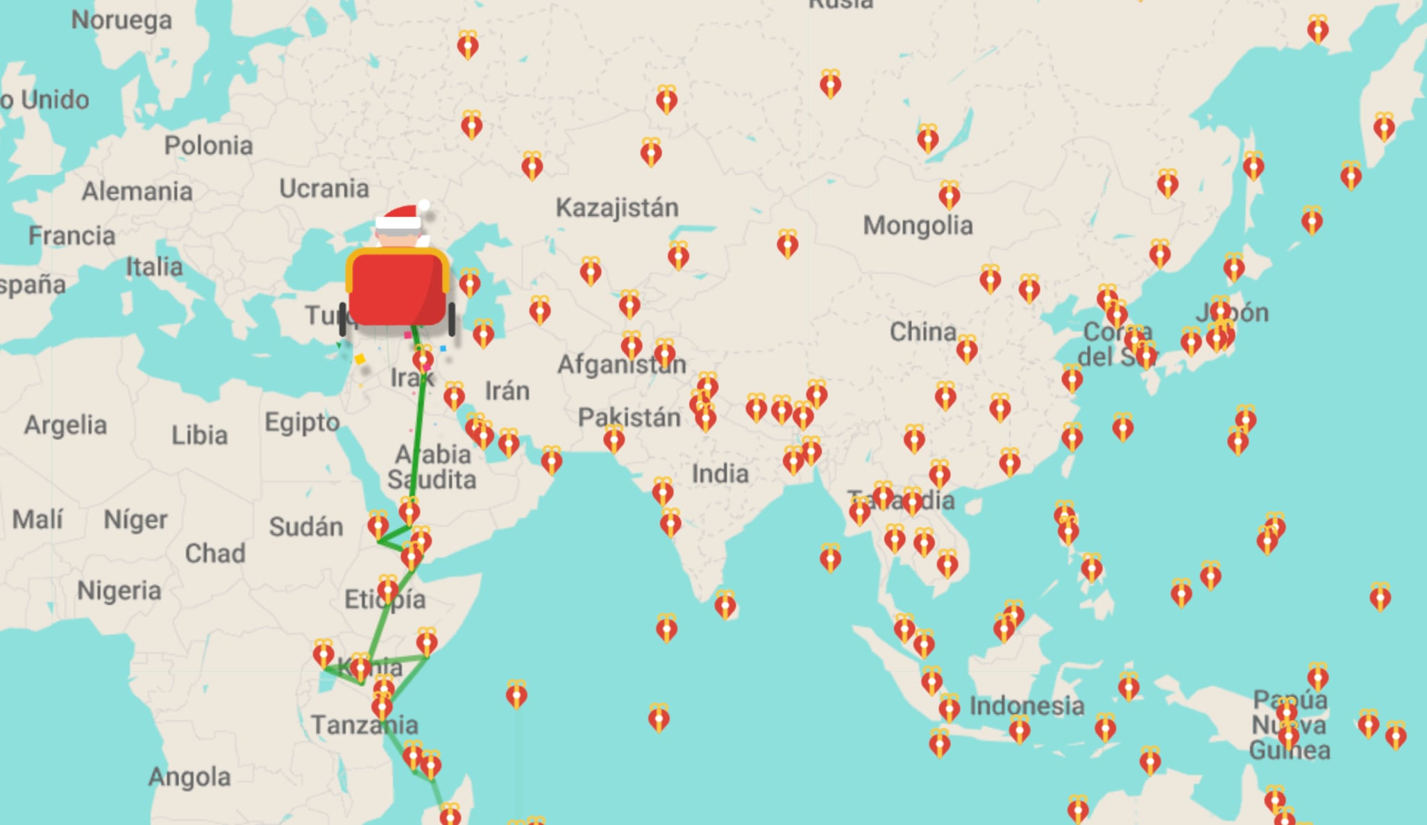 Santa Claus en reparte regalos en África