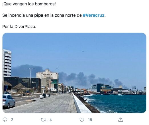 Incendio de pipa en Veracruz