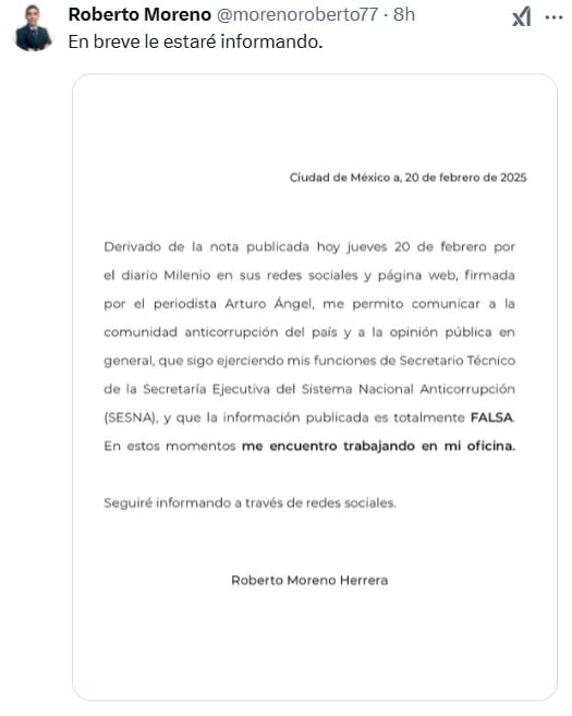 Roberto Moreno, secretario del Sistema Nacional Anticorrupción, desmintió despido por irregularidades