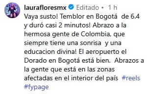 Laura Flores habla del sismo que vivió en Colombia.