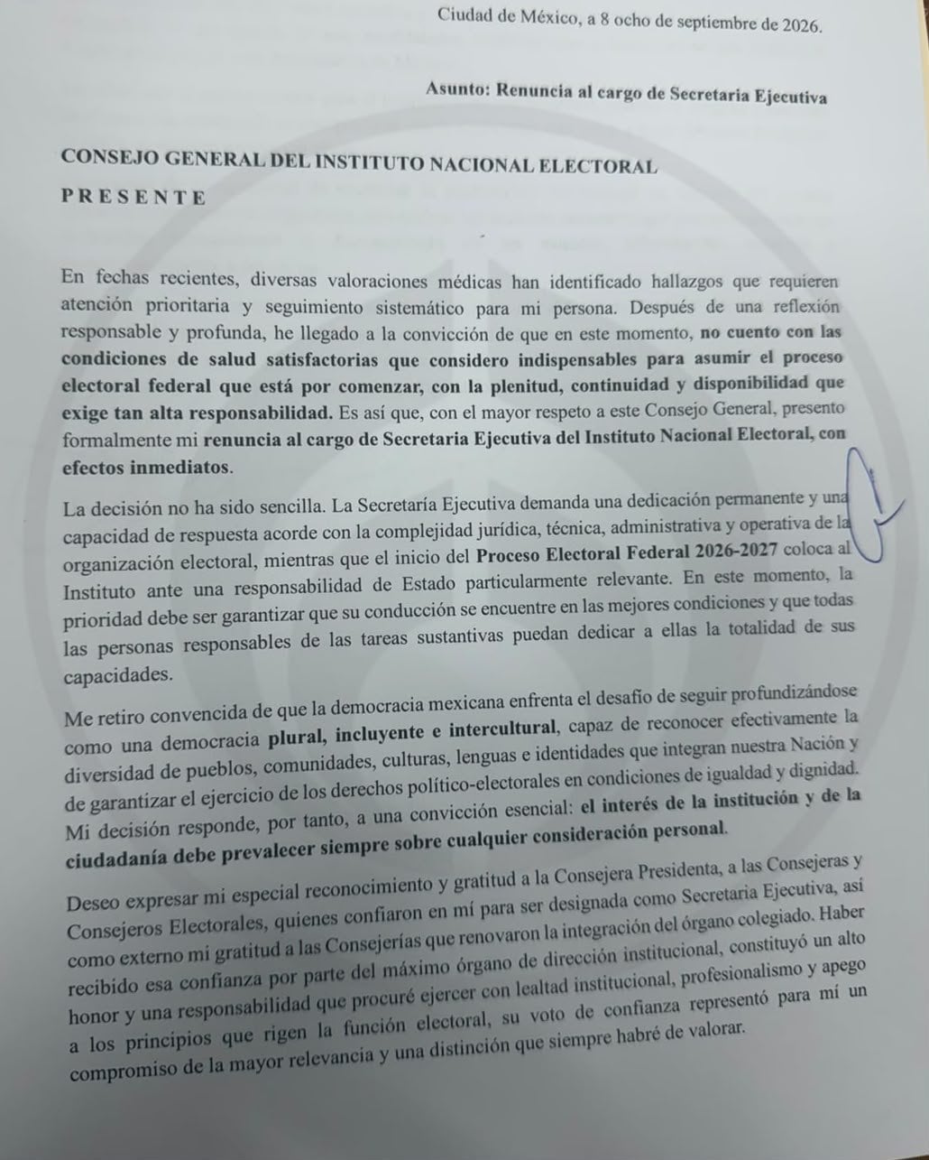 Esta fue la razón por la que Claudia Arlett Espino renunció al INE