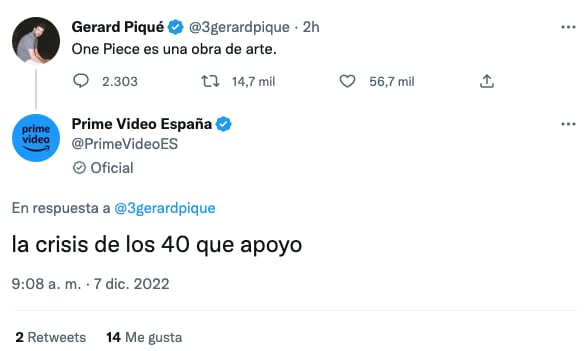 Gerard Piqué se declara fan de One Piece y Amazon Prime España le comenta