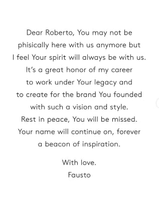 Fausto Puglisi se despide de Roberto Cavalli