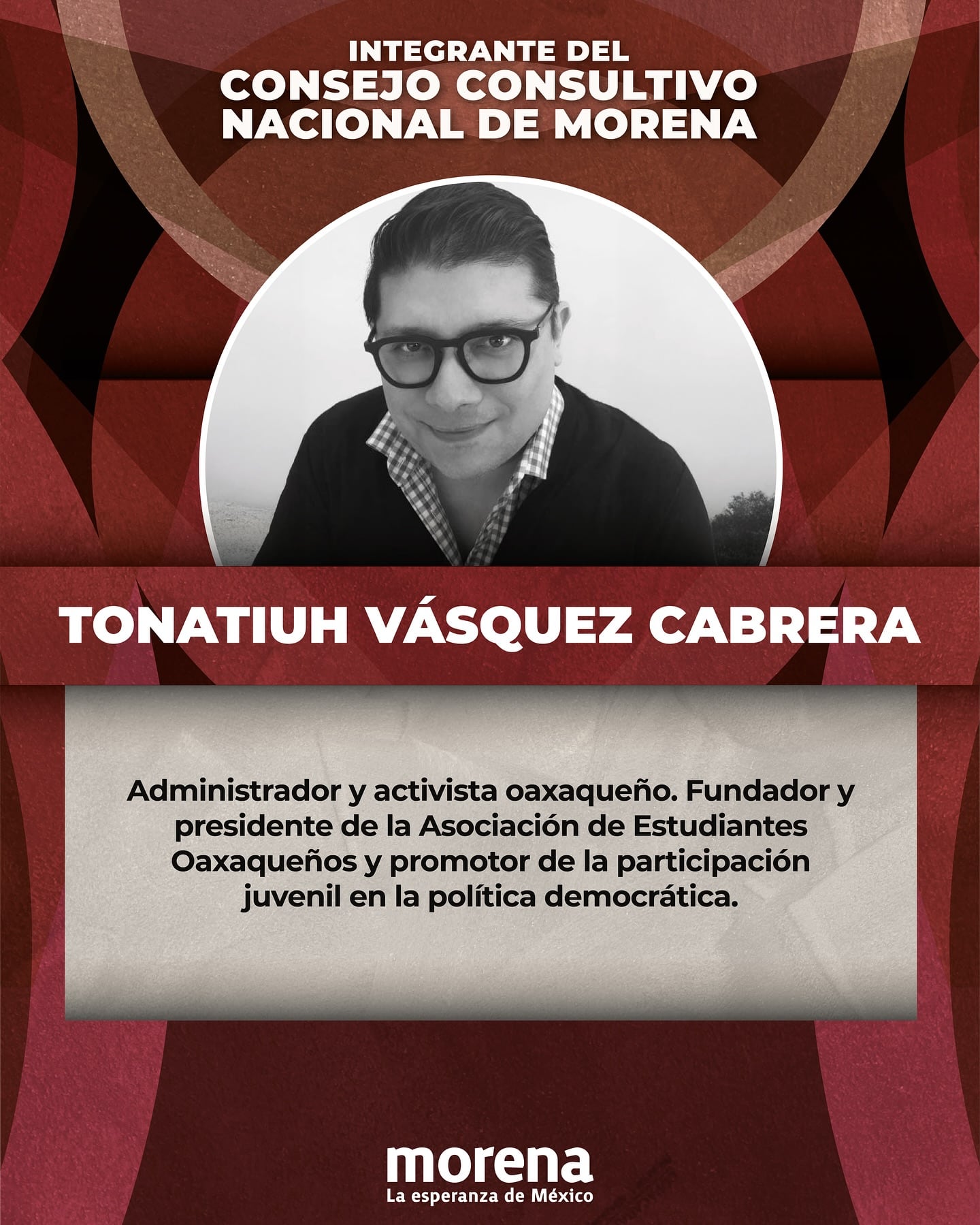 Tonatiuh Vásquez Cabrera, miembro del Consejo Consultivo Nacional de Morena.