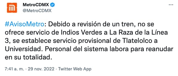 Suspenden servicio de Indios Verdes a La Raza