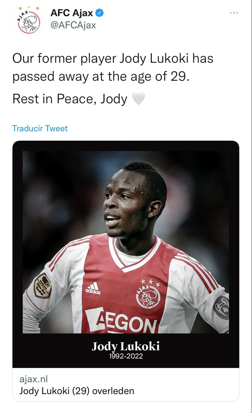 El Ajax dedicó habló sobre el fallecimiento de Jody Lukoki, ex futbolista del equipo.