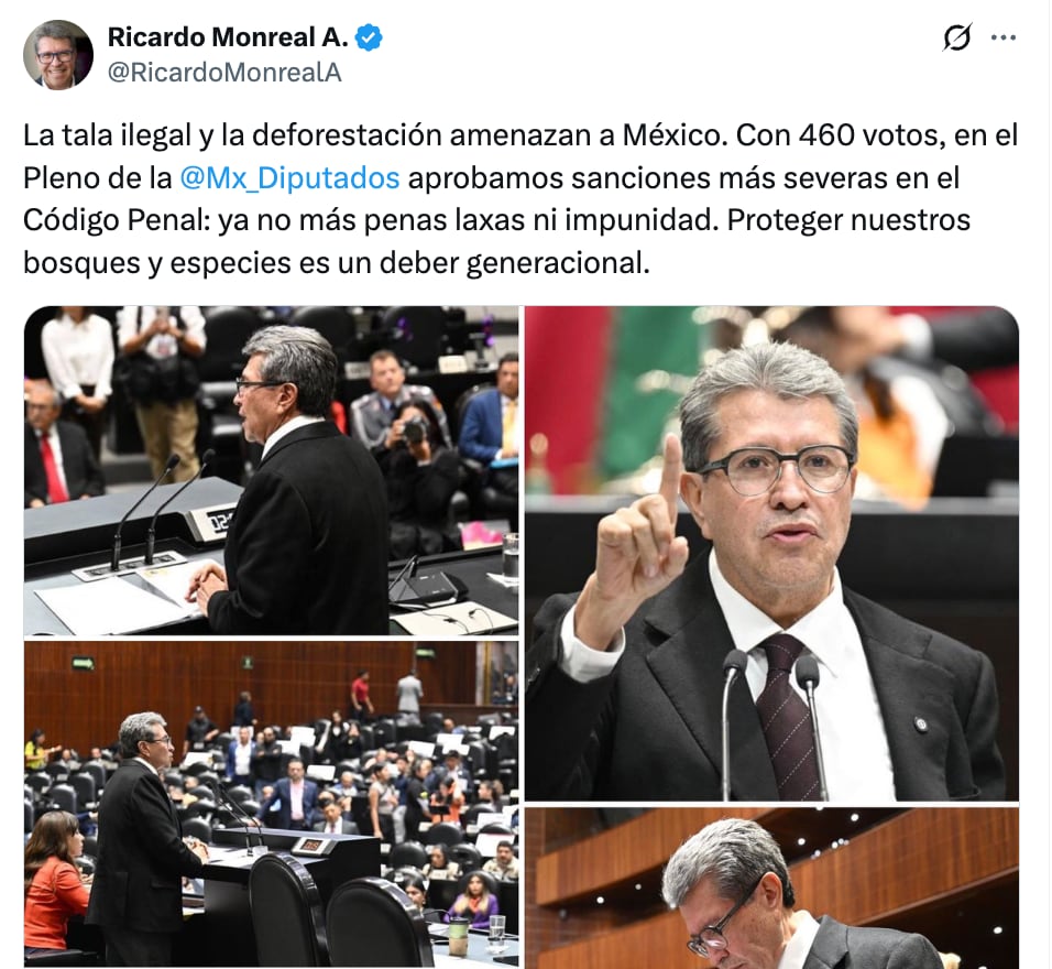 Ricardo Monreal celebra aprobación de la reforma ambiental