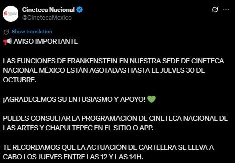 Frankenstein agota funciones en la Cineteca Nacional