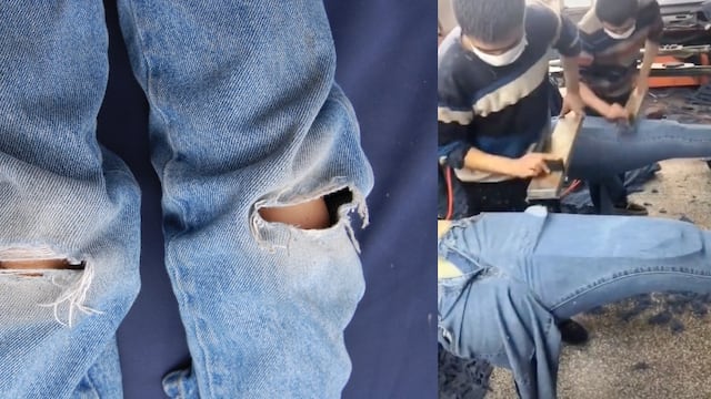 Pantalones de mezclilla desgastados