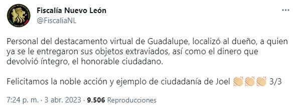 Fiscalía informó la devolución de las pertenencias encontradas
