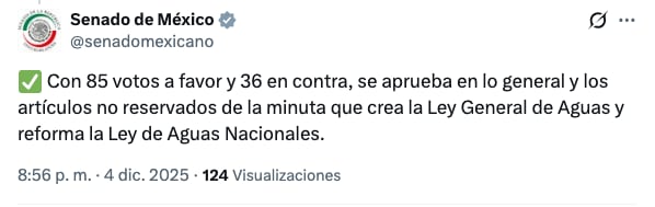 Senado aprueba en lo general la Ley General de Aguas