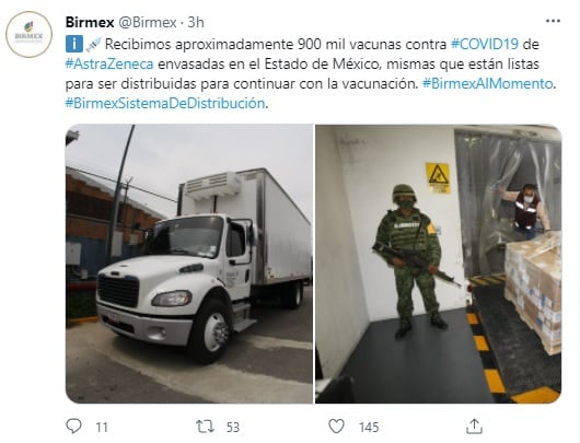 Birmex entrega vacunas AstraZeneca