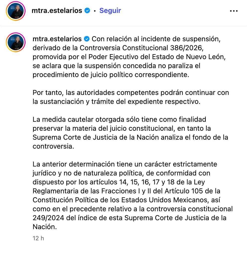 María Estela Ríos habla de la suspensión de Samuel García ante su juicio político