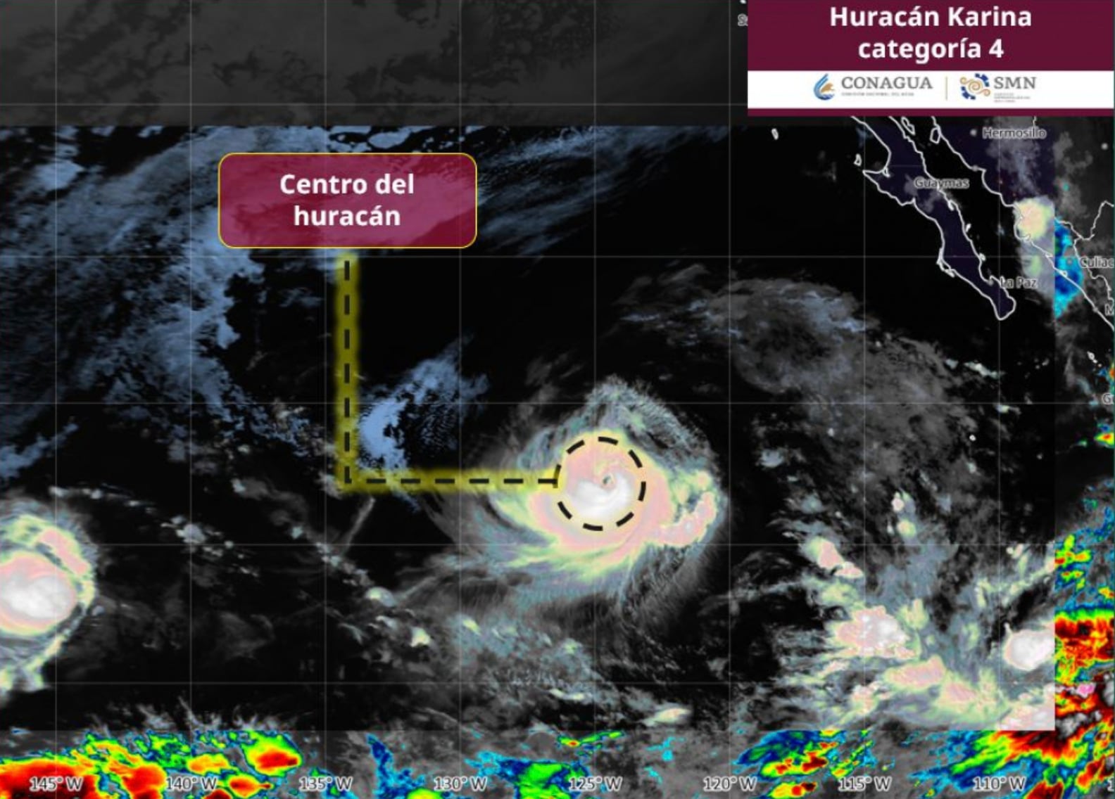 El huracán Karina es categoría 4