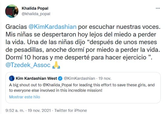 Khalida Popal agradece ayuda de Kim Kardashian