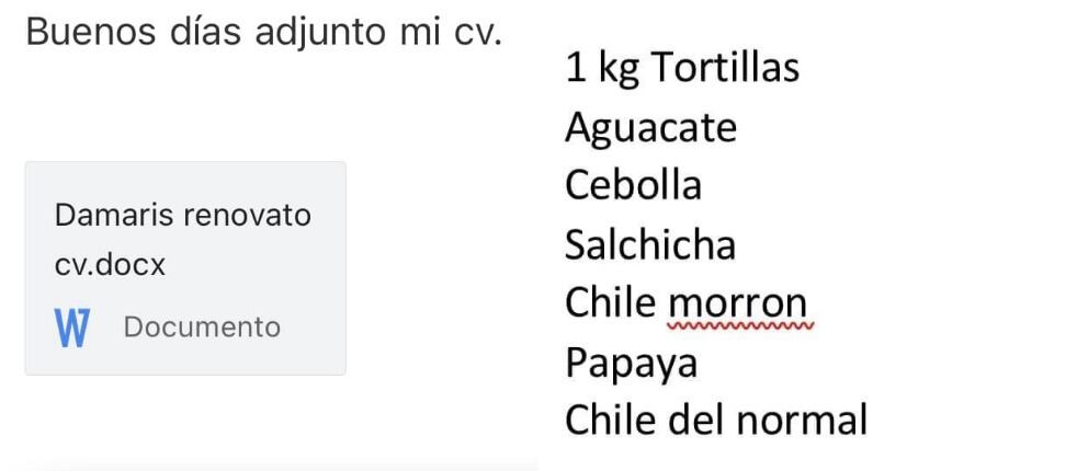 estaba enviando su lista del súper como CV