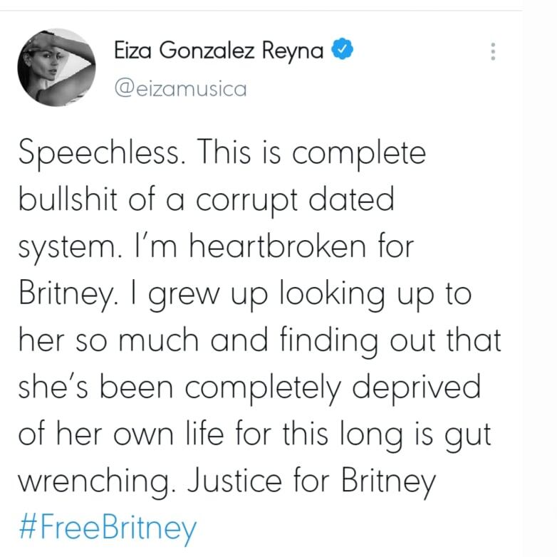 Tweet de Eiza González sobre Britney Spears.