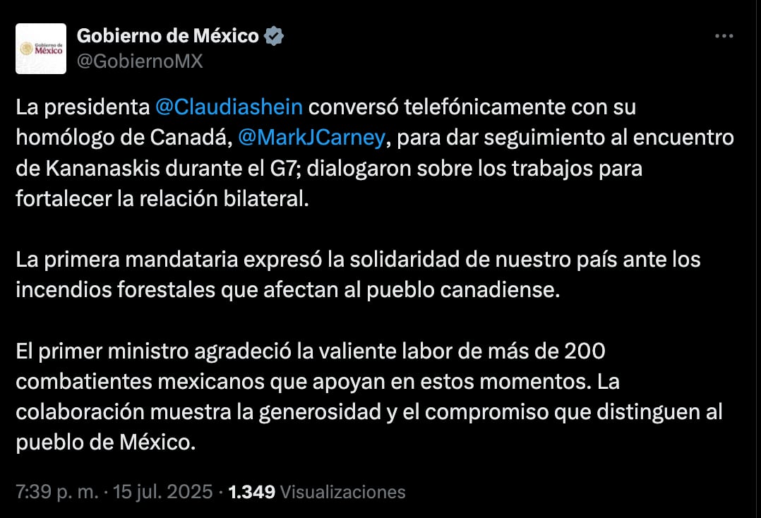 Claudia Sheinbaum y Mark Carney sostuvieron importante llamada; estos fueron los temas