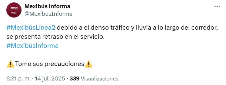 Mexibús Línea 2 retraso