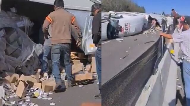 Roban carga de tráiler volcado en Veracruz