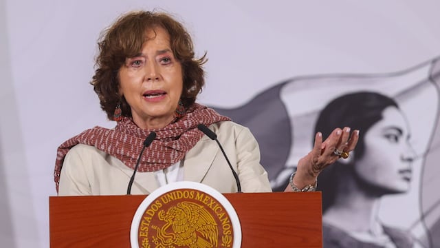 Rosaura Ruiz Gutiérrez, Secretaría de Ciencias, Humanidades, Tecnología e Innovación, durante la presentación de la convocatoria de las Cátedras de la Diáspora Mexicana