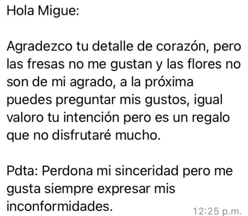 Respuesta de joven que recibió el regalo