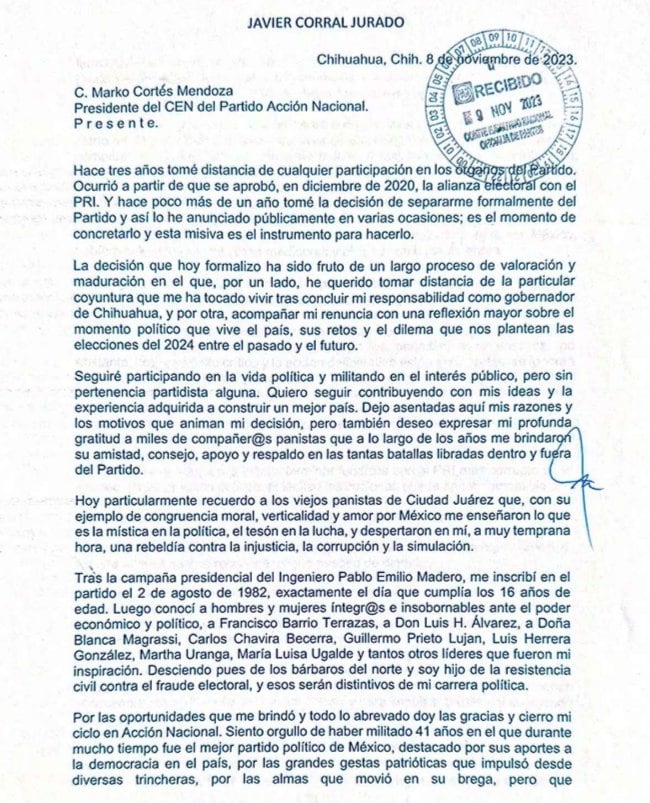 Renuncia de Javier Corral