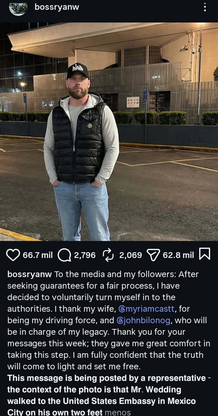 Ryan Wedding se entregó voluntariamente buscando proceso justo en Estados Unidos