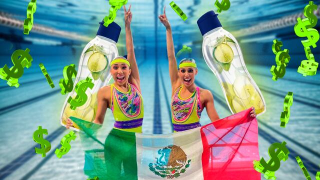 Botella de Tupperware en apoyo a las nadadoras mexicanas