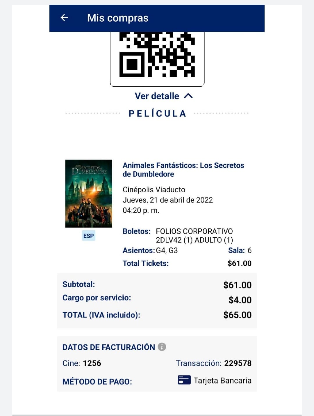 Boleto de 65 pesos en Cinépolis