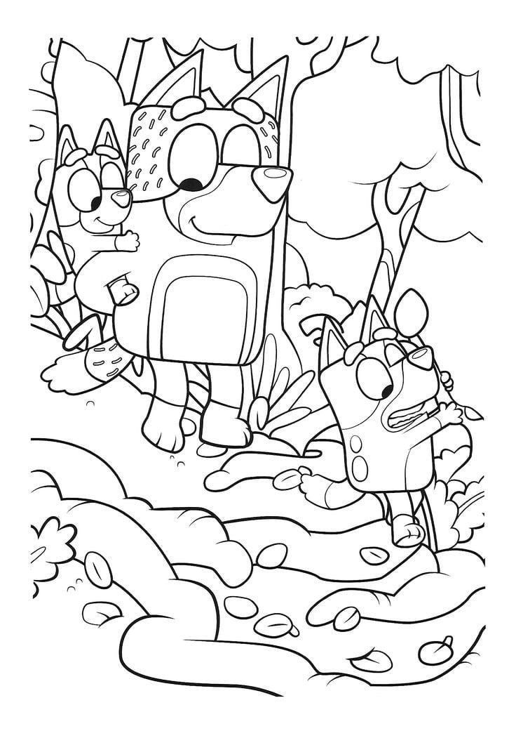 Dibujos de Bluey en el jardín para colorear por el Día Mundial de los Jardines Botánico