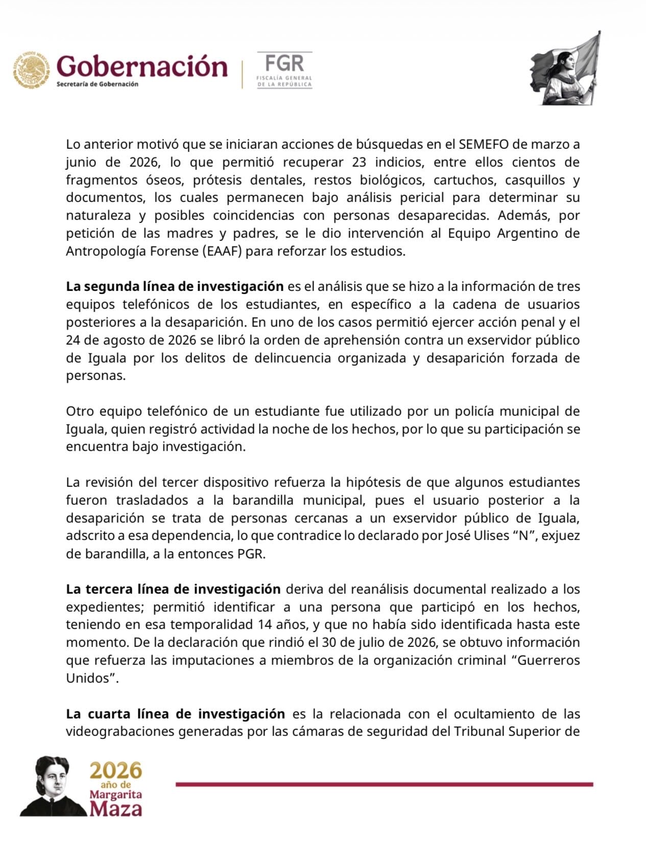 Gobernación detalla 4 nuevas líneas de investigación sobre el caso Ayotzinapa