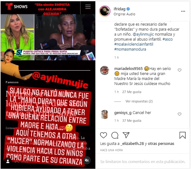 Frida Sofía dice que Aylin Mujica promueve la violencia en niños.
