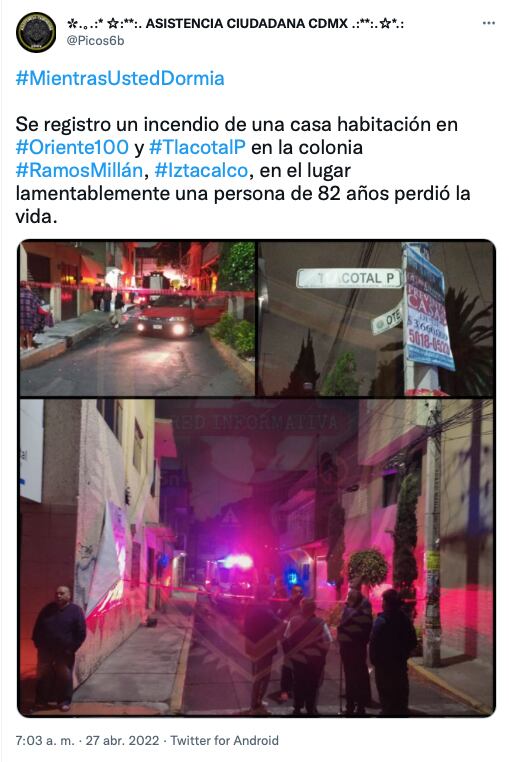 tuits sobre del incendio de la colonia de Ramos Millan